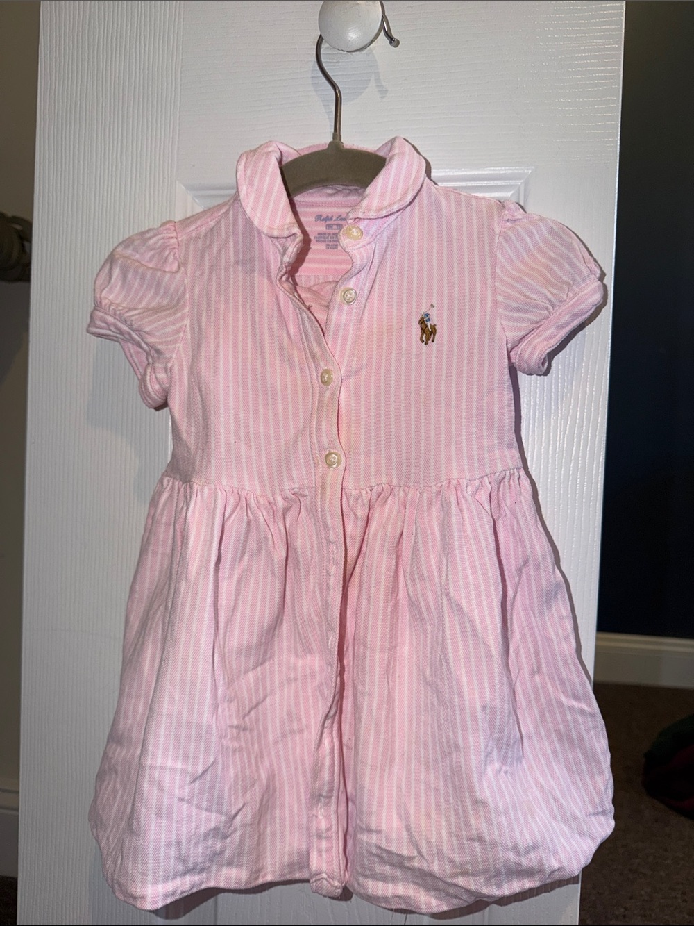 Ralph Lauren Pink & White Striped baby Polo Dress size 9m